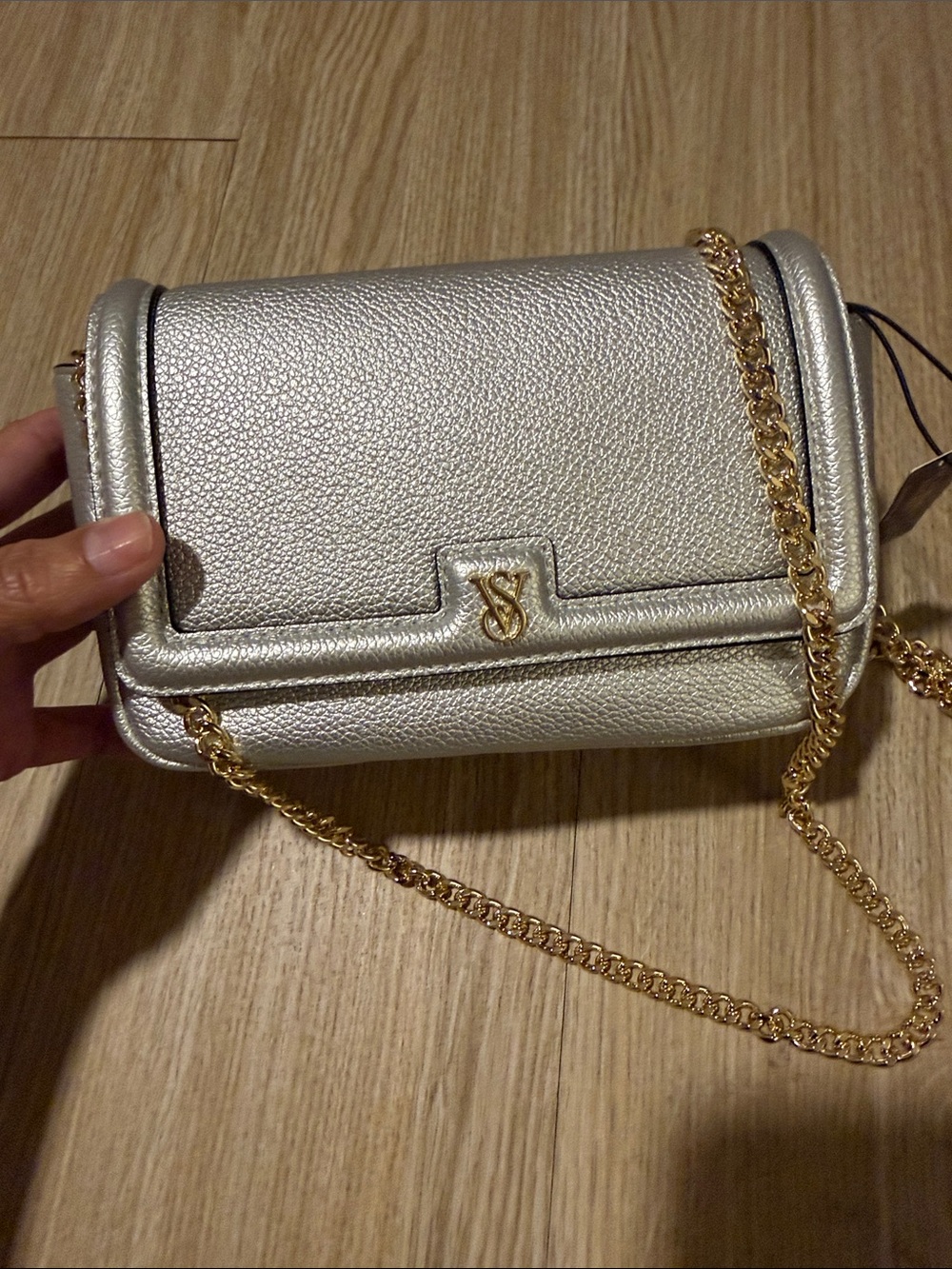 Victoria's Secret Metallic Silver With Gold Chain Crossbody NWT